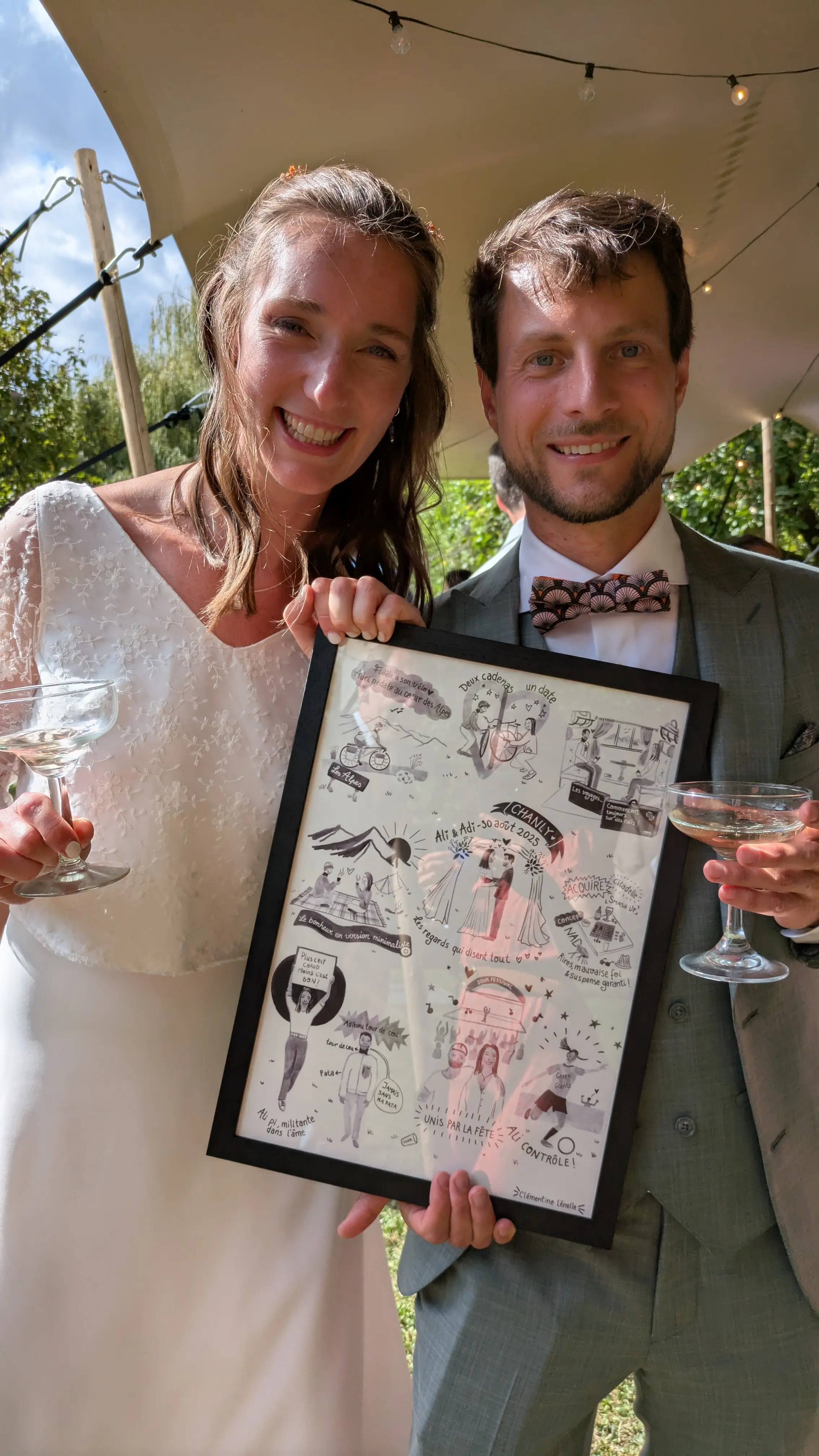Souvenir illustré de mariage : composition de souvenirs dessinée sur mesure